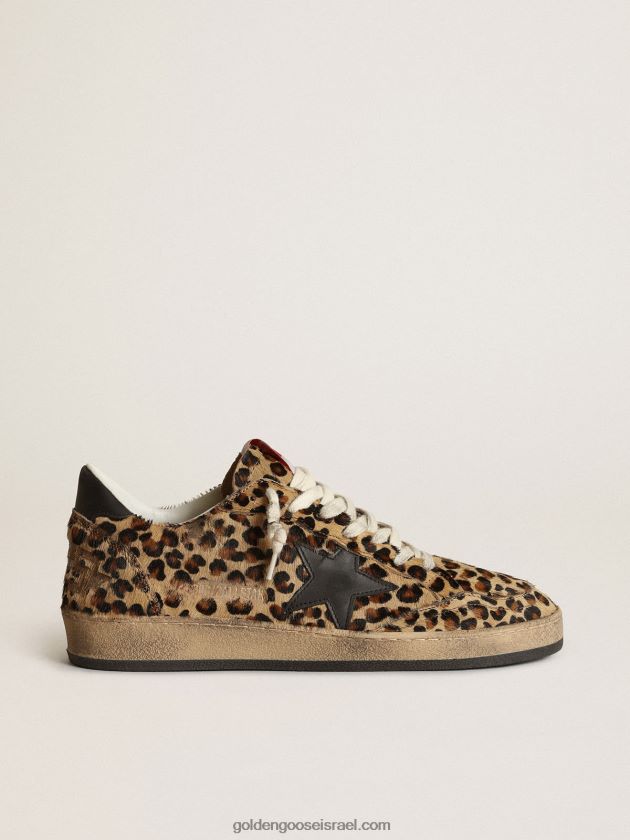 נשים Golden Goose כוכב כדור בעור פוני בהדפס אריה עור שחור כוכב וטאב עקב 246D24268