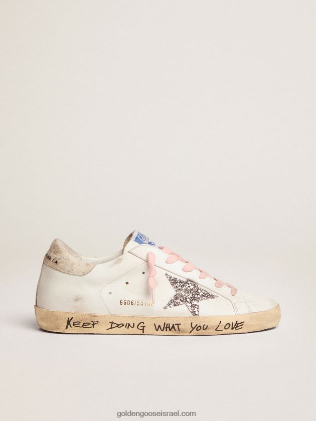 נשים Golden Goose נעלי ספורט כוכב-על עם כוכב נצנצים כסוף וכרטיסיית עקב מעור בהדפס נמר 246D24273