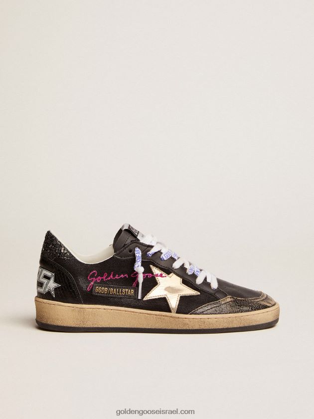 נשים Golden Goose סניקרס כדורי קנבס שחורות עם כוכב בצבע פלטינה 246D24279