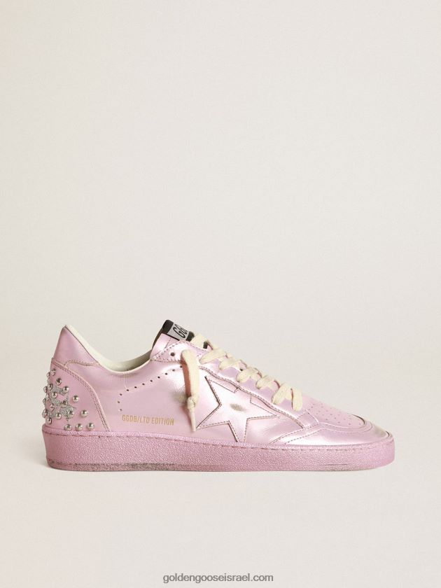 נשים Golden Goose מעבדת כוכבי כדור מעור למינציה ורוד עם ניטים 246D24282