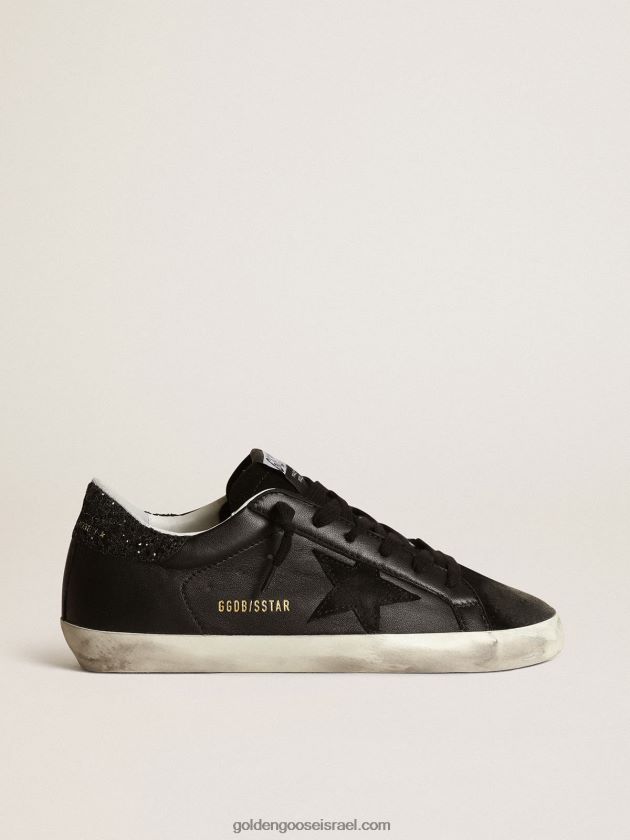 נשים Golden Goose כוכב-על בנאפה שחורה עם כוכב שחור ולשונית עקב נצנצים 246D24285