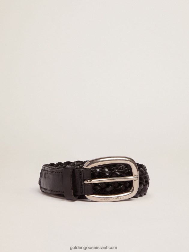 נשים Golden Goose חגורה מעור קלוע שחור 246D24296