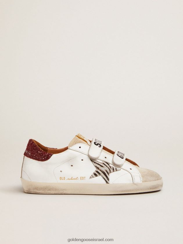 נשים Golden Goose נעלי ספורט עתיקות עם כוכב פוני בהדפס זברה ולפת עקב נצנצים אדום 246D2430