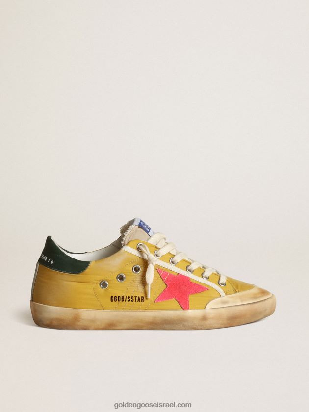 נשים Golden Goose נעלי סניקרס כוכבי על של פנסטאר בניילון בצבע חרדל עם כוכב זמש בצבע לובסטר ניאון 246D2431