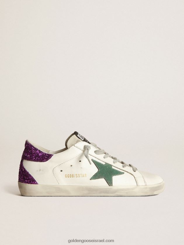 נשים Golden Goose נעלי ספורט לבנות עם כוכבי על עם גב סגול נוצץ 246D2433