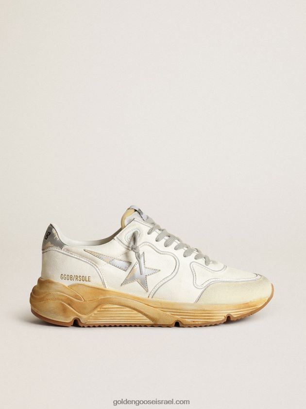 נשים Golden Goose סניקרס עם סוליית ריצה עם לשונית כוכב ועקב מעור עם הדפס דיגיטלי בצבע כסף 246D2434