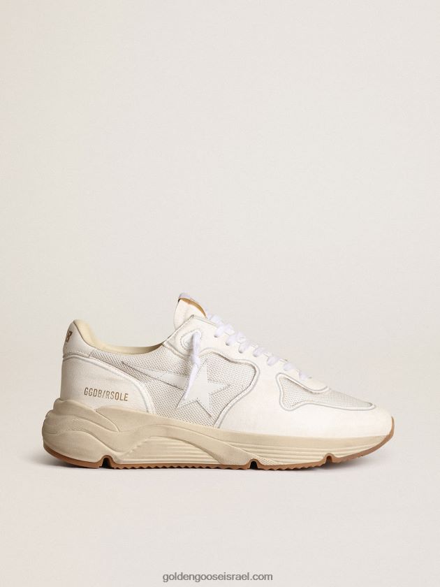 נשים Golden Goose סניקרס סוליית ריצה מרשת אופטית-לבנה ועור נאפה עם כוכב עור לבן 246D2435