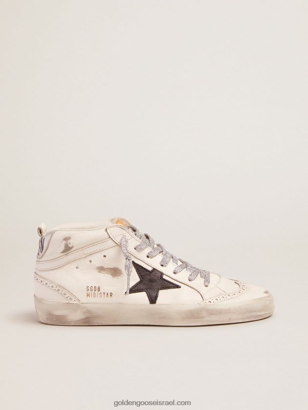 נשים Golden Goose נעלי ספורט בינוניות עם לשונית עקב למינציה ושרוכים נוצצים 246D244