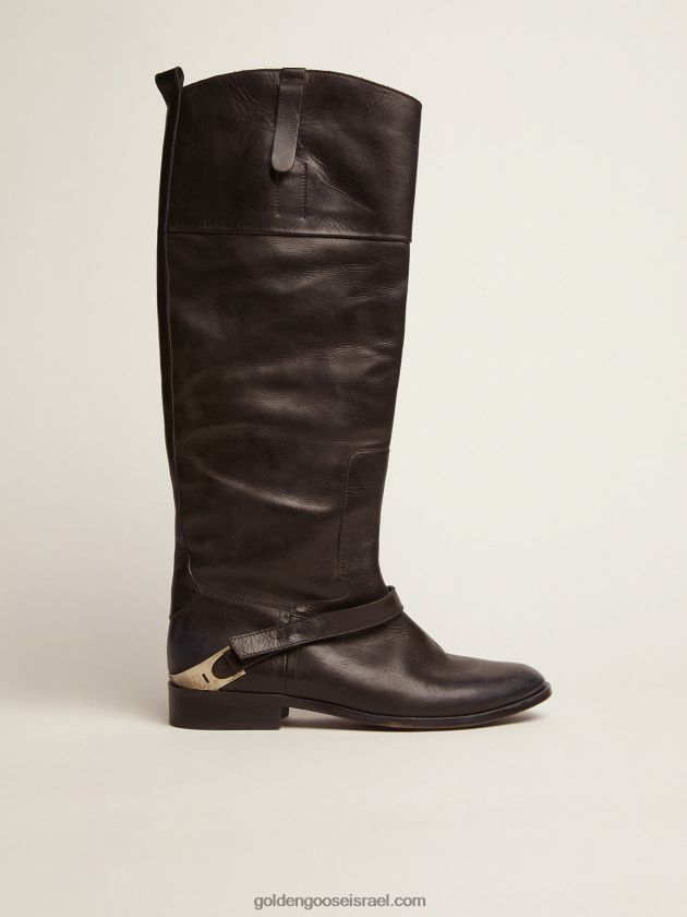 נשים Golden Goose מגפי צ'רלי מעור שחור עם מהדק על העקב 246D24427