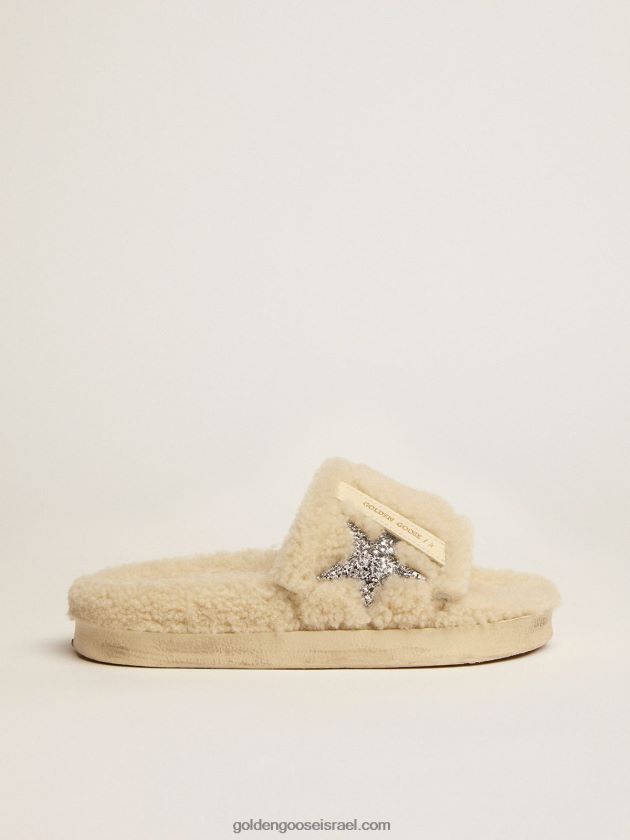 נשים Golden Goose כוכבי בריכה בצבע בז' עם כוכב נצנצים כסוף 246D24439