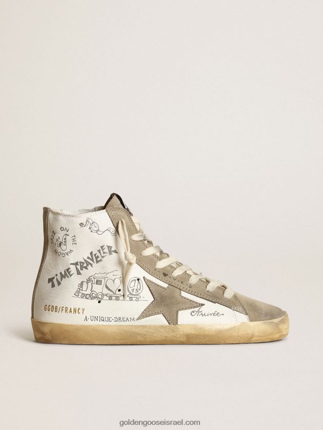 נשים Golden Goose נעלי ספורט פרנסיות עם תוספות זמש בצבע אפור יונה וכיתוב שחור 246D2444