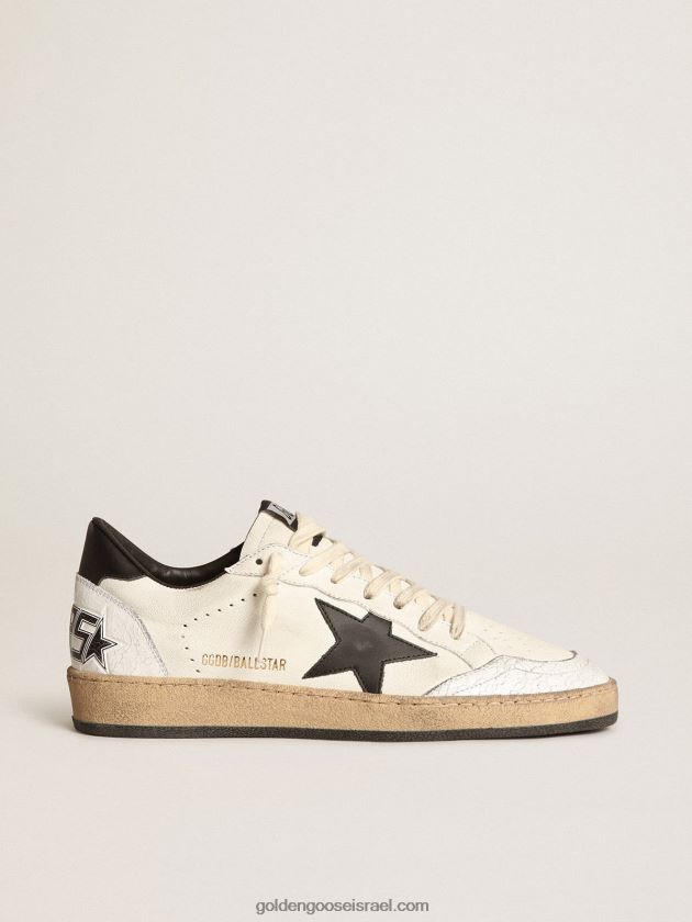 נשים Golden Goose נעלי ספורט כוכבי כדור מעור נאפה לבן עם כוכב עור שחור ולשונית עקב 246D2445