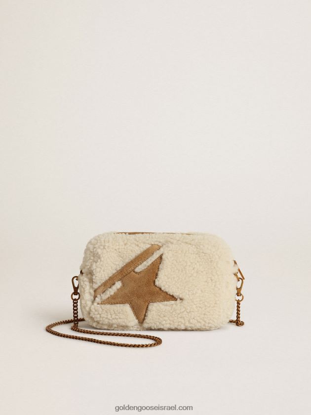 נשים Golden Goose תיק מיני כוכב בגוון בז' עם כוכב זמש 246D24455