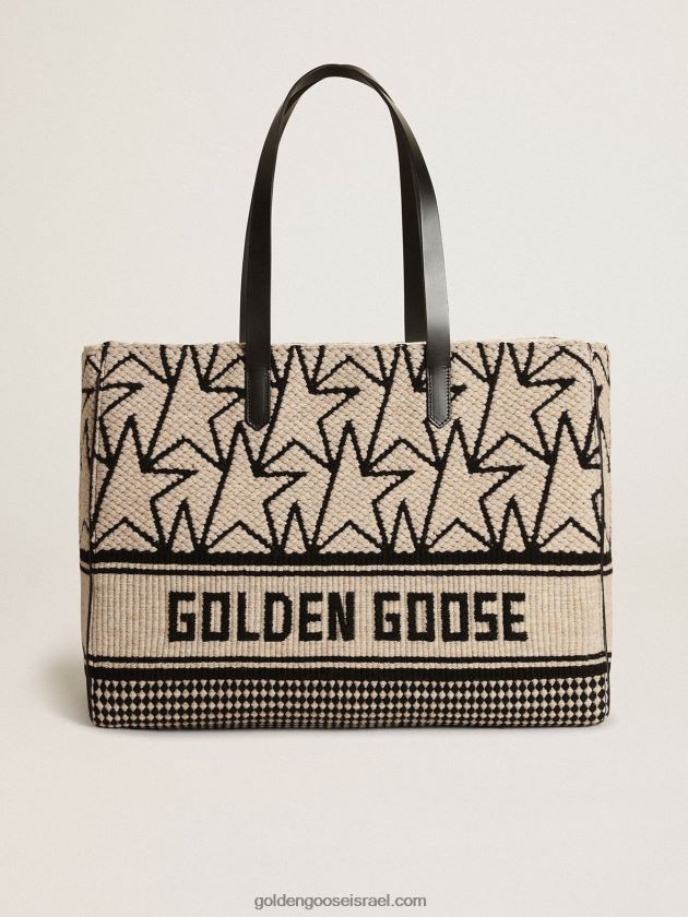 נשים Golden Goose תיק מזרח-מערב קליפורניה בצמר ג'קארד לבן חלב עם מונוגרמות שחורות מנוגדות 246D24461