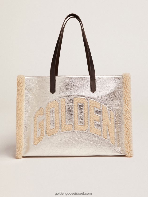 נשים Golden Goose תיק מזרח-מערב קליפורניה מעור למינציה כסוף עם תוספות צמר מרינו 246D24489