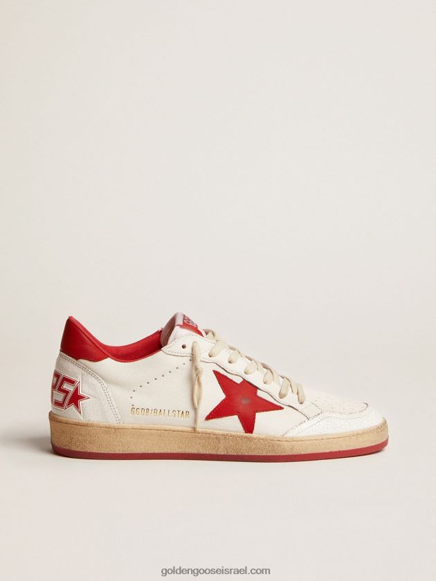 גברים Golden Goose נעלי ספורט לבנות מעור עם כוכב אדום ולשונית עקב 246D24503