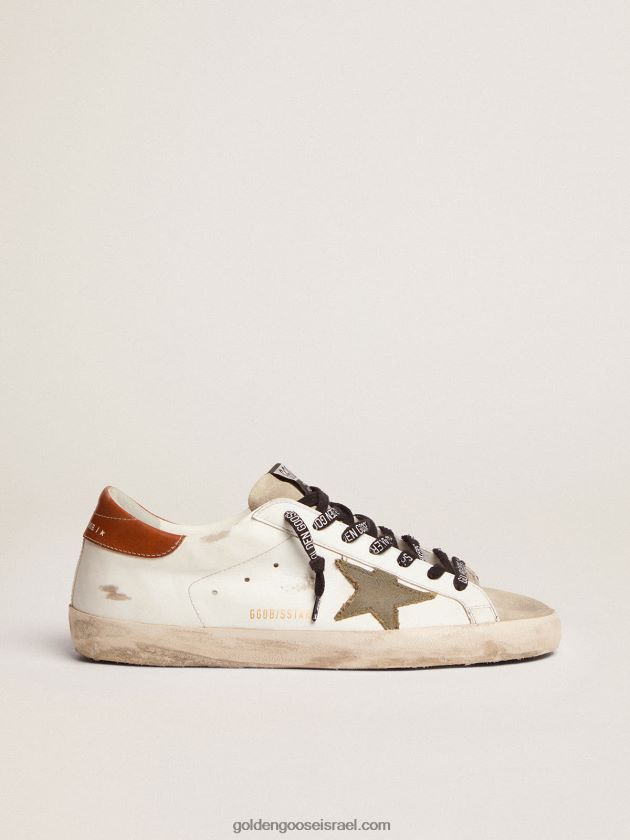 גברים Golden Goose נעלי ספורט של סופר-סטאר בע"מ עם כוכב קנבס בצבע ירוק זית ולפת עקב עור שזוף 246D24507