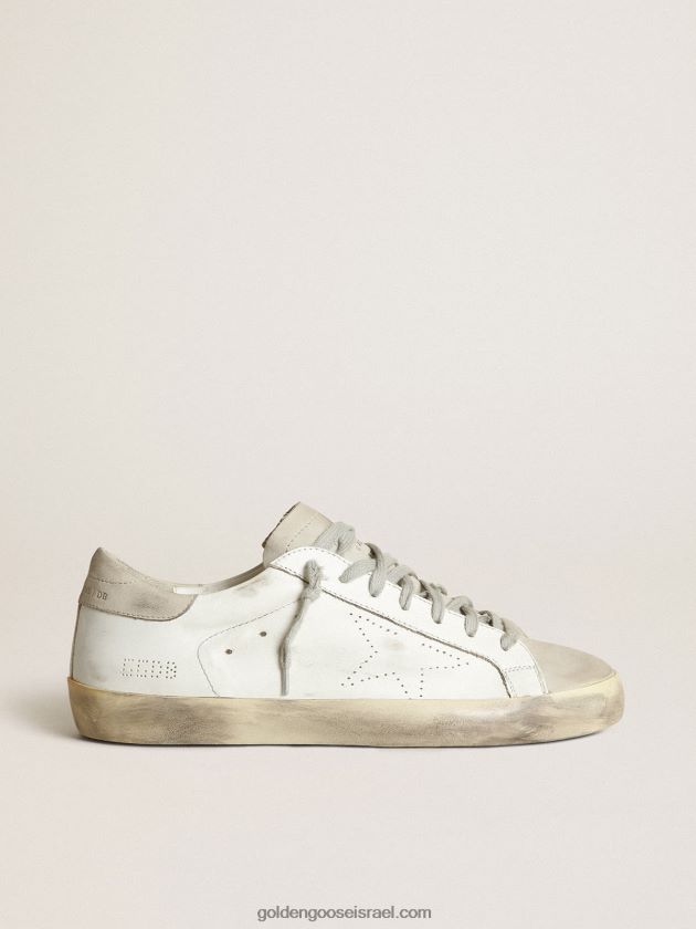 גברים Golden Goose נעלי ספורט כוכב-על עם כוכב מחורר ולשונית עקב נובוק אפור קרח 246D24512