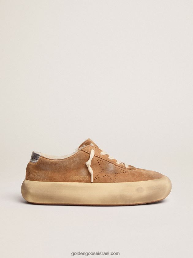גברים Golden Goose נעלי כוכב חלל מזמש בצבע טבק עם בטנת גזירה 246D24514