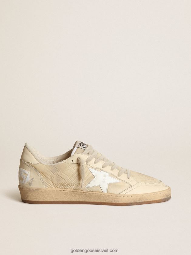 גברים Golden Goose נעלי ספורט כוכבי כדור בניילון לבן חלב עם כוכב עור לבן ולשונית עקב מעור לבן 246D24515