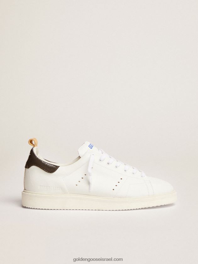 גברים Golden Goose נעלי ספורט מתחילות בנפלאק לבן עם לשונית עקב אפור מעור פטנט 246D24518