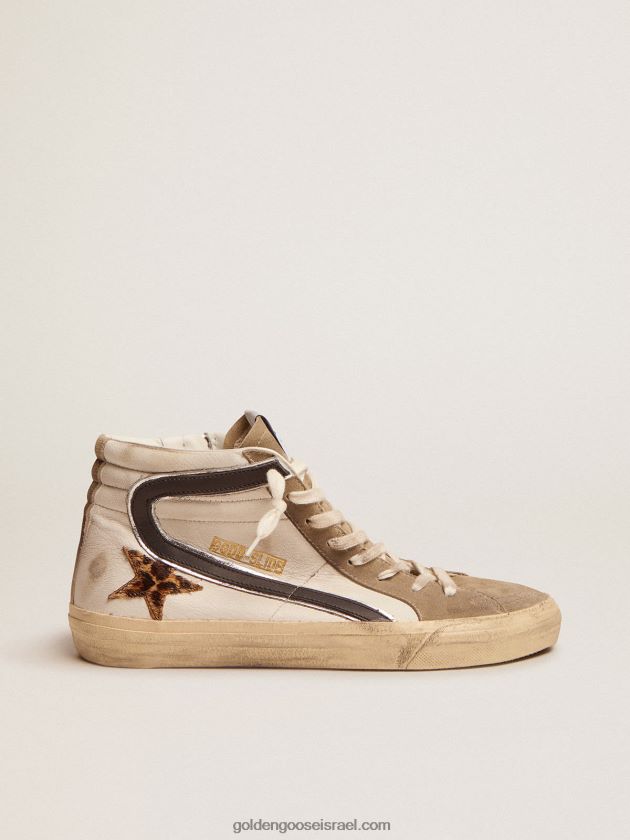 גברים Golden Goose נעלי סניקרס עם כוכב פוני בהדפס נמר ופלאש עור שחור 246D24524