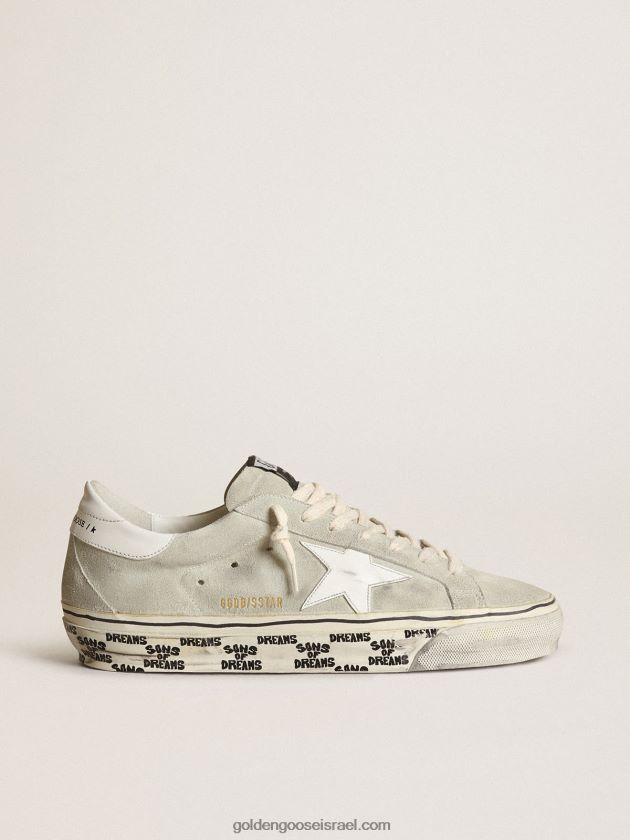 גברים Golden Goose נעלי ספורט סופר-סטאר מזמש אפור קרח עם כוכב עור לבן ולשונית עקב 246D24533