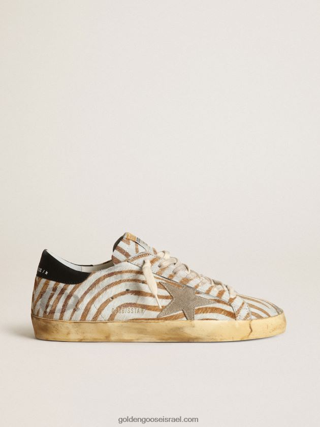 גברים Golden Goose סניקרס כוכבי על בעור פוני בהדפס זברה עם כוכב זמש אפור יונה 246D24536
