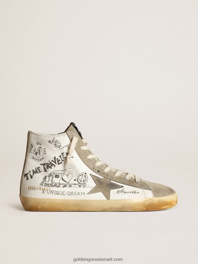 גברים Golden Goose נעלי ספורט פרנסיות עם תוספות זמש בצבע אפור יונה וכיתוב שחור 246D24537