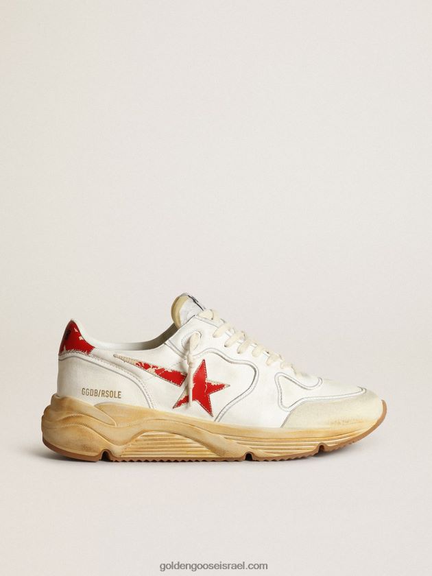 גברים Golden Goose סניקרס עם סוליית ריצה עם לשונית כוכבים ועקב מעור עם הדפס דיגיטלי אדום 246D24541