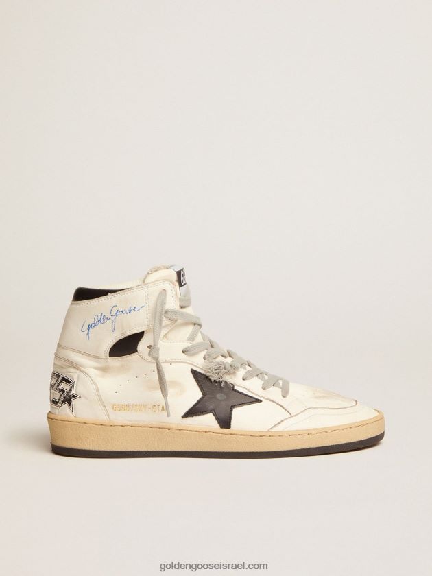 גברים Golden Goose נעלי סניקרס בעלות כוכבים שמיים עם חתימה על הקרסול ותוספות עור שחורות 246D24542