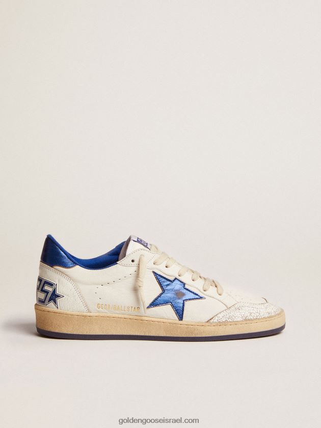 גברים Golden Goose נעלי ספורט כוכבי כדור מעור נאפה לבן עם כוכב למינציה מעור תכלת וכרטיסיית עקב 246D24547