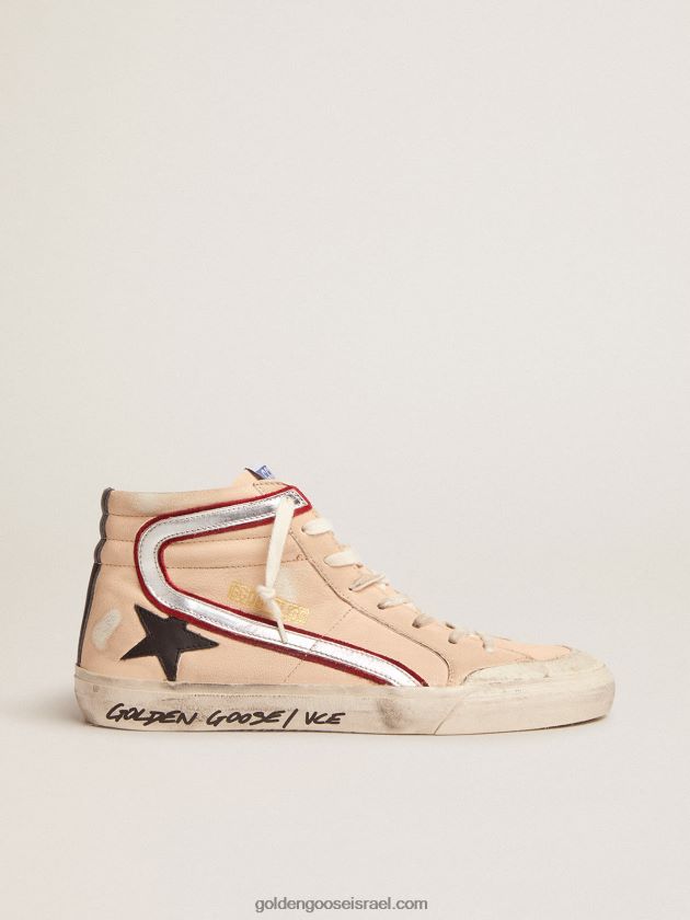 גברים Golden Goose נעלי ספורט פנסטאר להחליק מעור נאפה בצבע סלמון חיוור עם כוכב עור שחור 246D24555