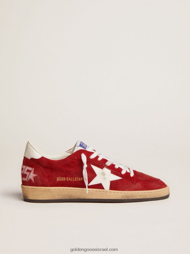 נשים Golden Goose כוכב כדור בזמש אדום עם כוכב עור לבן 246D24558