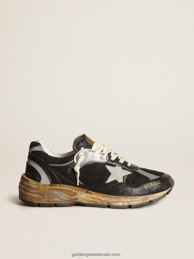 גברים Golden Goose נעלי סניקרס בכוכב אבא מעור רשת שחורה ועור נאפה עם כוכב זמש אפור קרח 246D24559