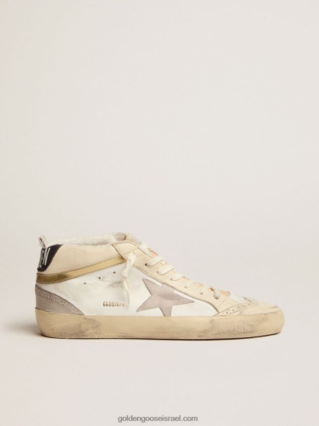 גברים Golden Goose נעלי ספורט בינוניות עם כוכב זמש אפור בהיר ופלאש עור זהב באפקט כרום 246D24566