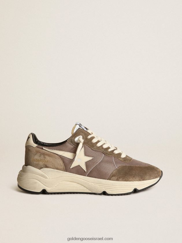 גברים Golden Goose סניקרס עם סוליית ריצה ברשת ועור בצבע ירוק זית עם כוכב עור בצבע שמנת ולשונית עקב 246D24568