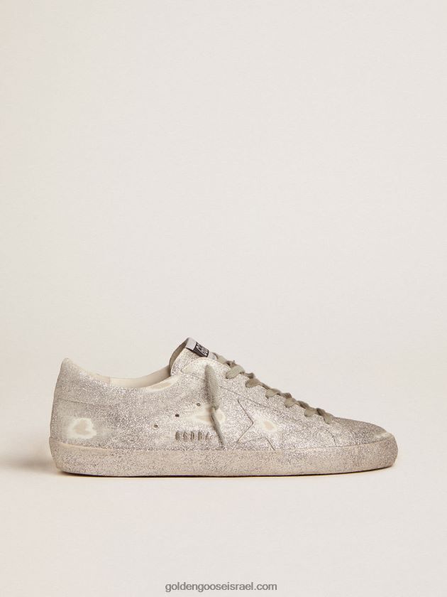 גברים Golden Goose נעלי ספורט כוכב-על מעור כסוף עם אבק נצנצים 246D24571