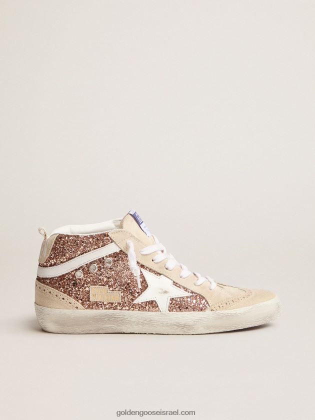נשים Golden Goose סניקרס באמצע כוכב עם נצנצים בצבע ורוד-זהב 246D2458