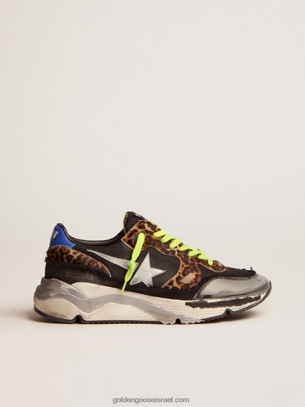 גברים Golden Goose נעלי ספורט ריצה סוליות בע"מ ברשת שחורה עם תוספות לעור פוני בהדפס נמר 246D24582