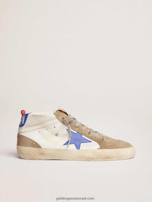 גברים Golden Goose נעלי סניקרס באמצע כוכב מעור לבן עם תוספות כוכב כחול ואפור יונה 246D24589