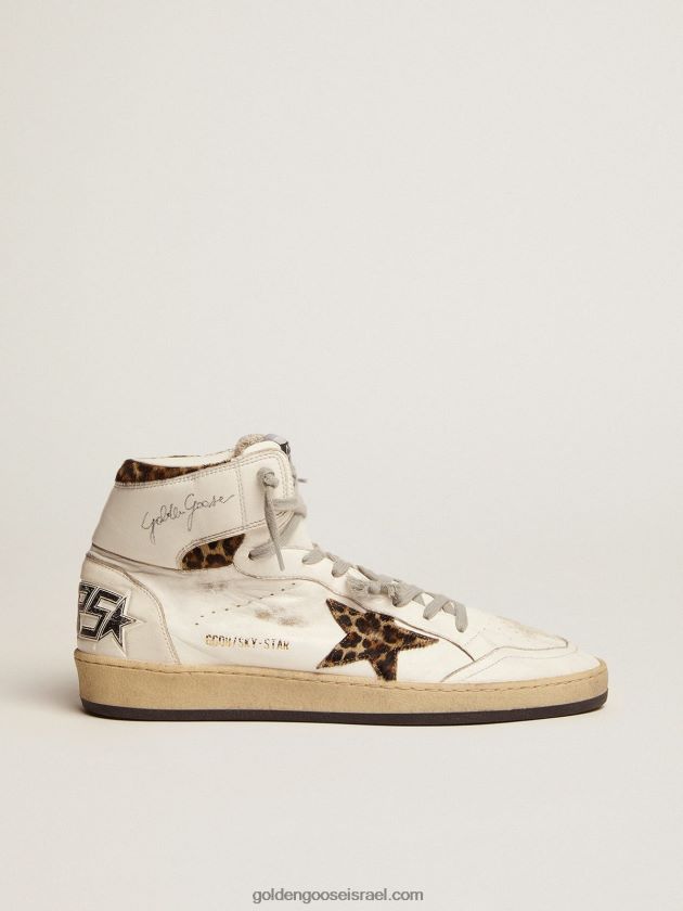 גברים Golden Goose נעלי סניקרס בעלות כוכב שמיים עם חתימה על הקרסול ותוספות לעור פוני בהדפס נמר 246D24593
