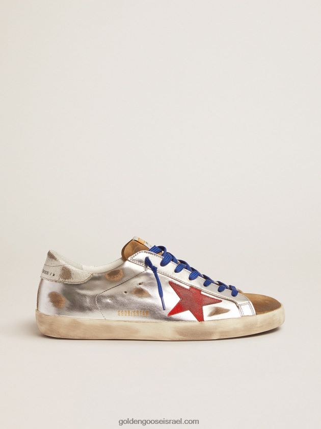 גברים Golden Goose נעלי ספורט סופר-סטאר מעור למינציה וזמש עם כוכב אדום 246D24597