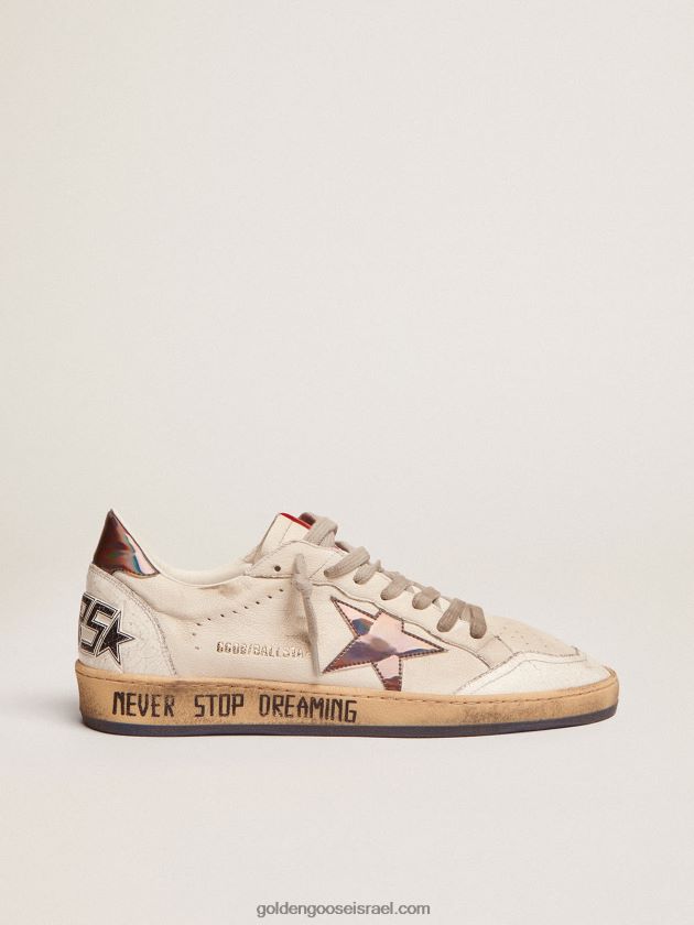 גברים Golden Goose נעלי ספורט כוכבי כדור מעור נאפה עם תוספות הולוגרפיות וכיתוב על הסוליה 246D24601
