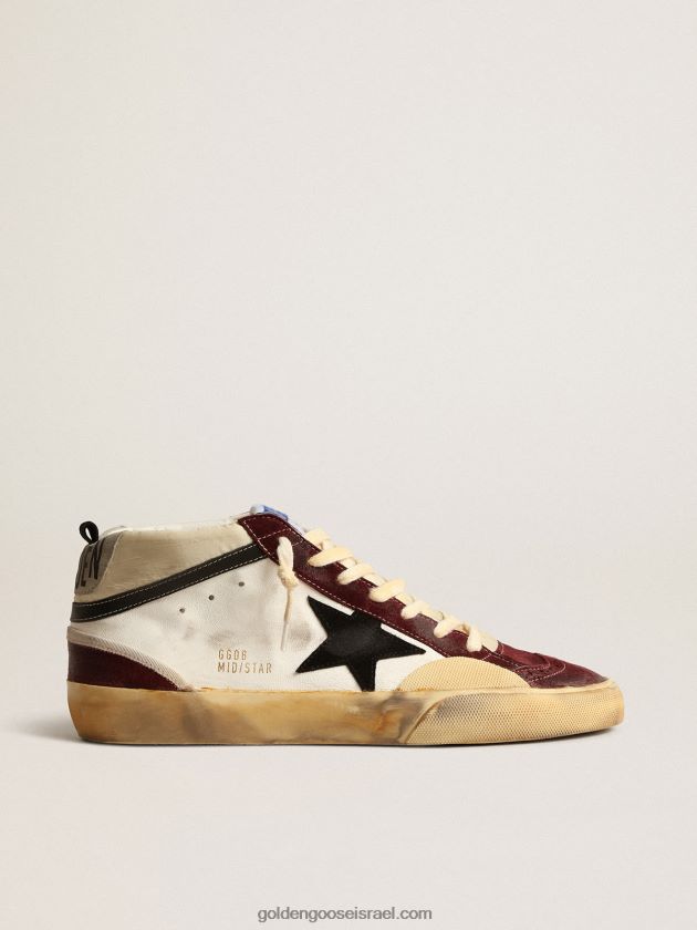גברים Golden Goose כוכב אמצע בנאפה עם כוכב זמש שחור ותוספות אדומות יין 246D24605
