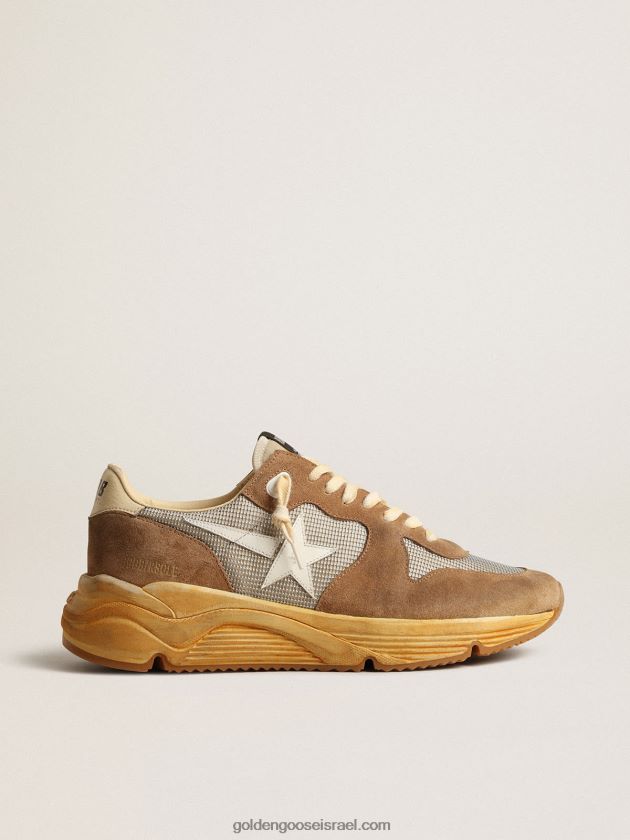 גברים Golden Goose סוליית ריצה מרשת כסופה וזמש טבק עם כוכב לבן 246D24617