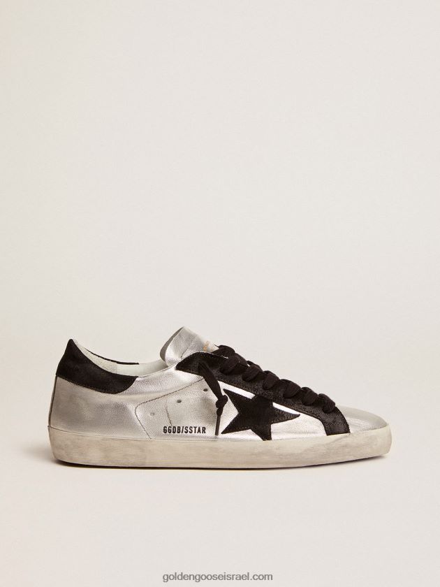 גברים Golden Goose נעלי ספורט כוכב-על מעור כסוף עם תוספות מנוגדות 246D24624