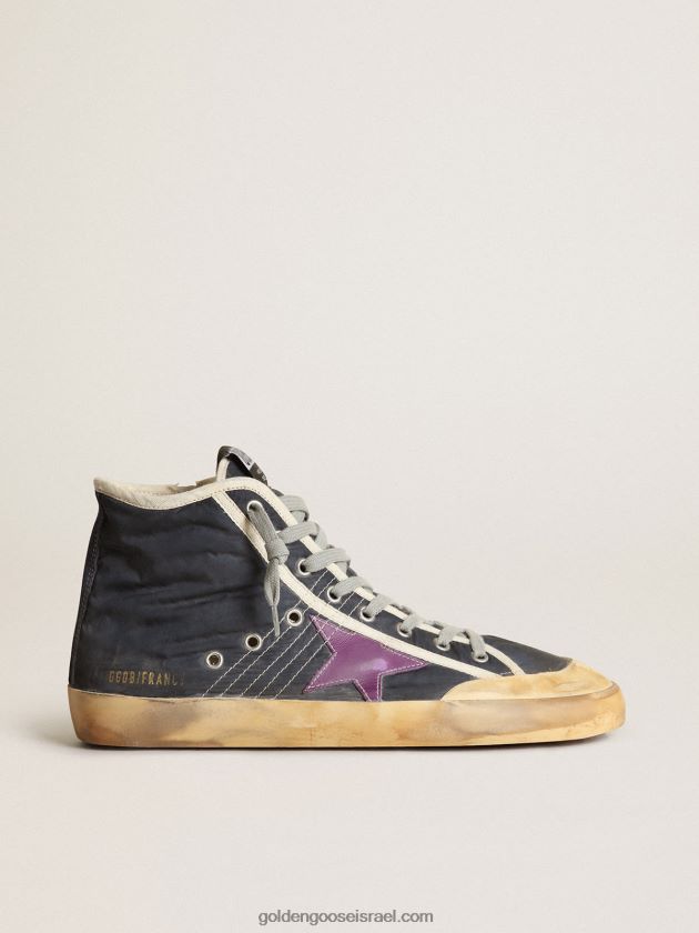גברים Golden Goose סניקרס פרנסי פנסטאר בניילון כחול נייבי עם כוכב עור סגול ולפת עקב זמש שחורה 246D24631