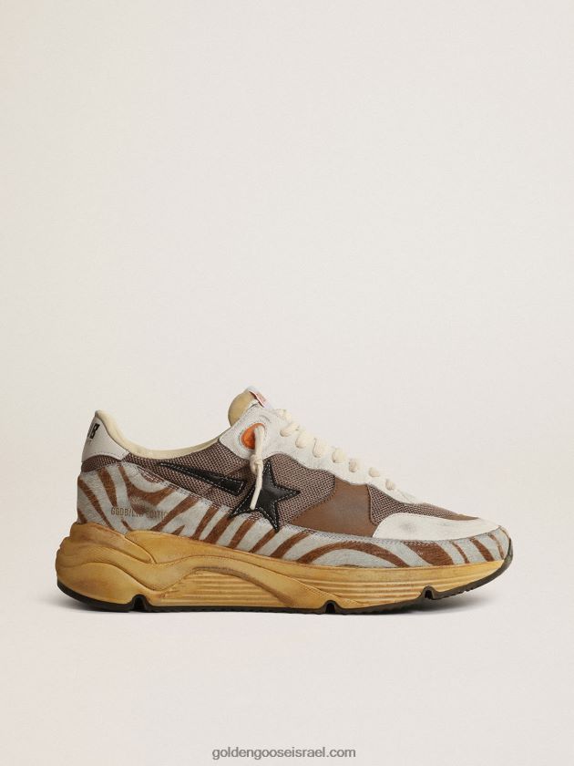גברים Golden Goose מעבדת סוליות ריצה מבד חום ועור פוני 246D24635