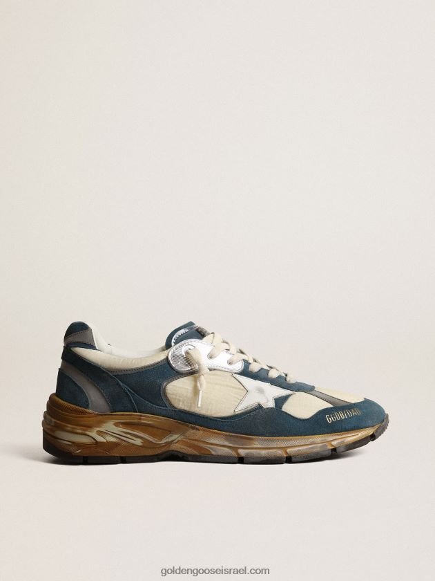 גברים Golden Goose אבא-כוכב בזמש כחול-בנזין עם כוכב עור לבן 246D24636